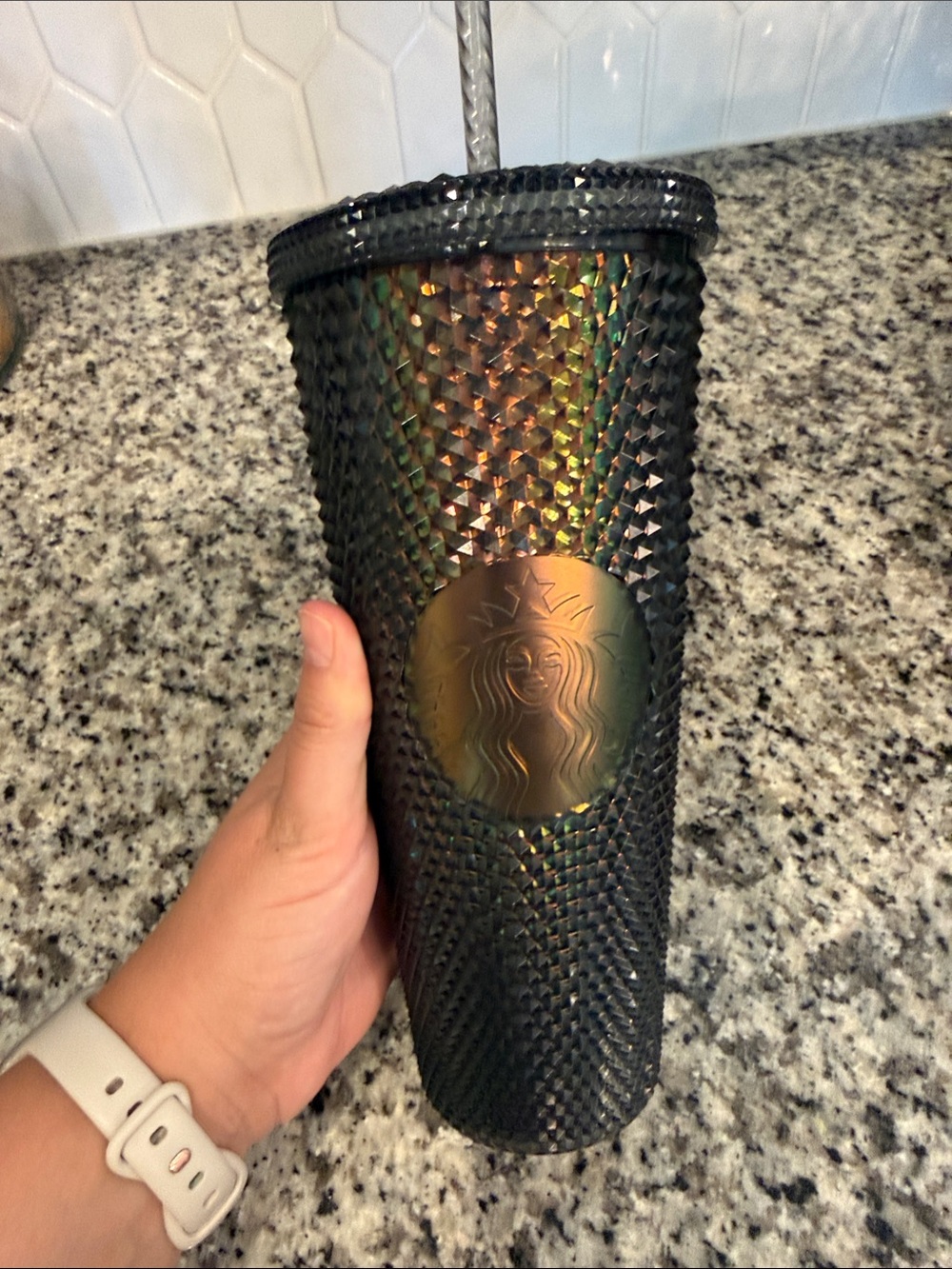 Starbucks Iridescent Black Studded Tumbler with Rainbow Sheen